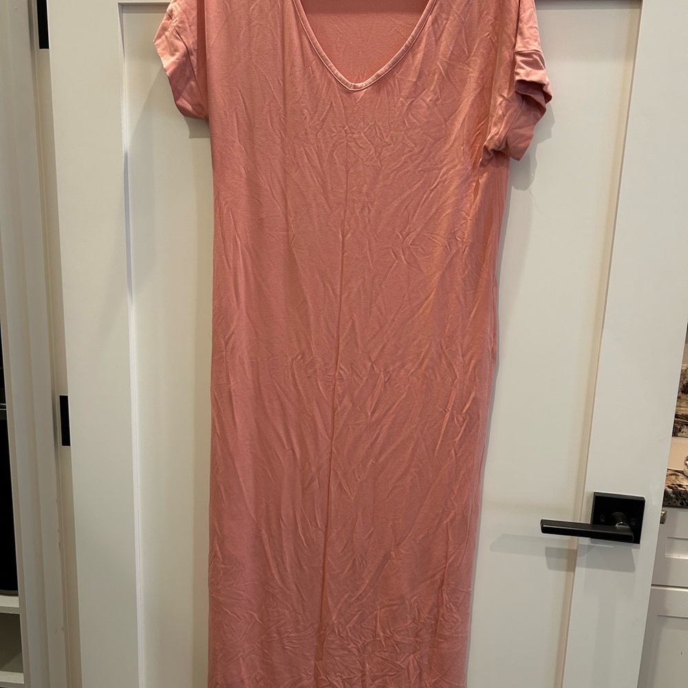 Time and Tru Pink Puff Sleeve Sheath Midi Dress